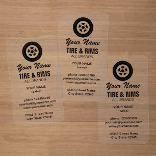 Car tire & rim automotive logo transparent clear business cards
