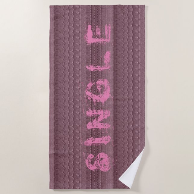 Car Tire Tracks on Pink Sandy Beach Custom Text Beach Towel (Front)