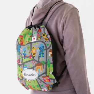 Car Town Drawstring Bag