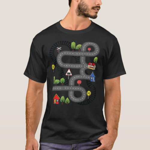Car Train Road Track Toy Playmat Back Design Funny T_Shirt
