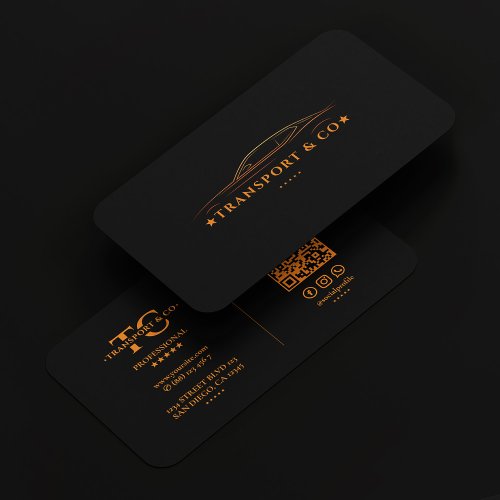 Car Transport Driver Monogram Black Orange Modern Business Card