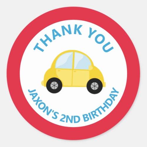 Car Transportation Birthday Thank You Favor Classic Round Sticker