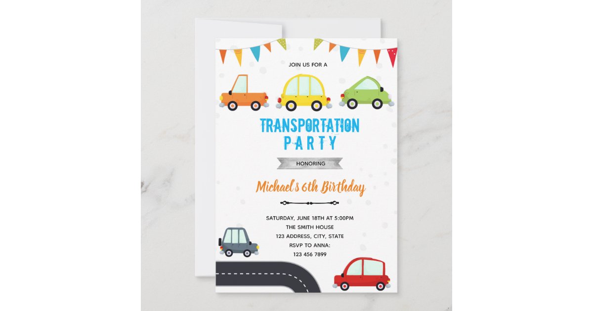 Car transportation vehicle birthday invitation Zazzle