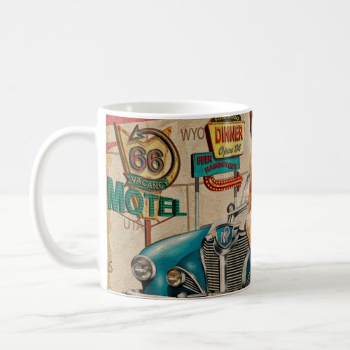 Car travel through America vintage poster 66rout Coffee Mug