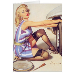 Car Trouble A Vintage Pinup Cards
