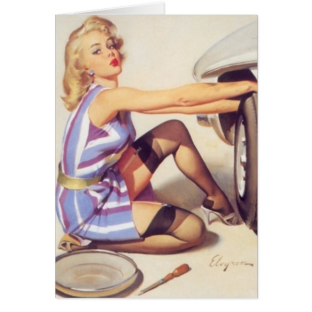 Car Trouble A Vintage Pinup Cards (Front)