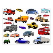 car truck firetruck bulldozer bus race cars more postcard car truck firetruck bulldozer bus race cars more postcard