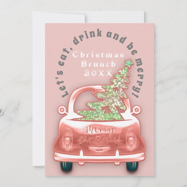 Car Truck Merry Christmas Brunch Dinner Rose Invitation (Back)