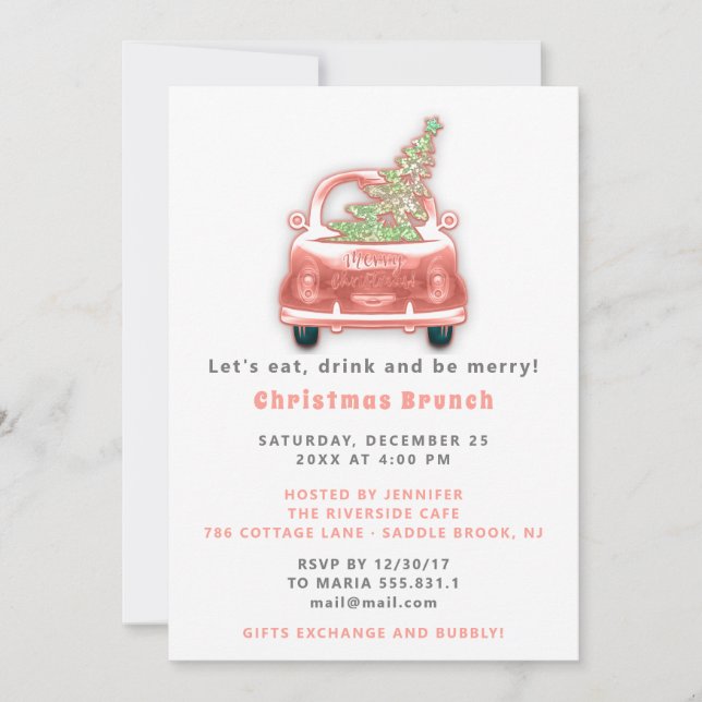 Car Truck Merry Christmas Brunch Dinner White Invitation (Front)