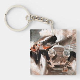 Car vs Train by William Harnden Foster Keychain
