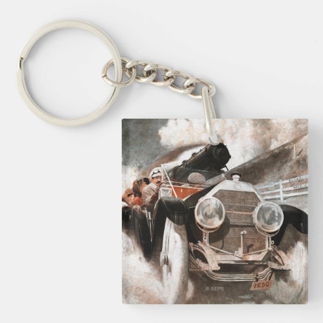 Car vs Train by William Harnden Foster Keychain (Front)