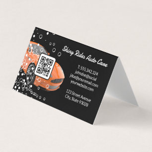 Car Wash and Detailing Orange Sports Car Qr Bu Business Card