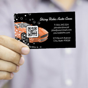 Car Wash and Detailing Orange Sports Car Qr Business Card