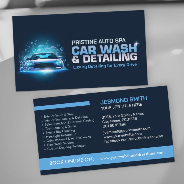 Car Wash and Detailing Professional Sleek Business Card (Creator Uploaded)