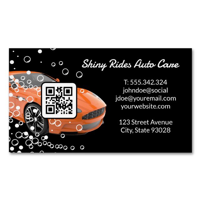 Car Wash and Detailing |  Sports Car | QR Code Business Card Magnet (Front)