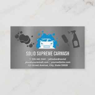 Car Wash Auto and Bubbles Metal Background Business Card