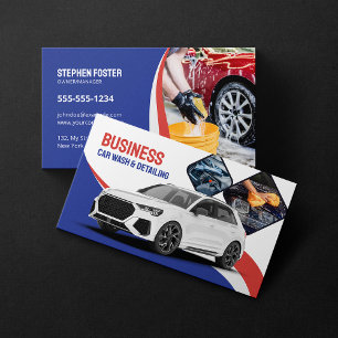 Car Wash Auto Detailing Cleaning Automotive Blue Business Card