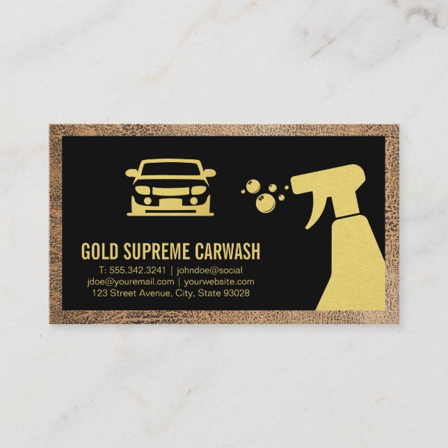 Car Wash | Auto Detailing | Leather Texture Border Business Card (Front)