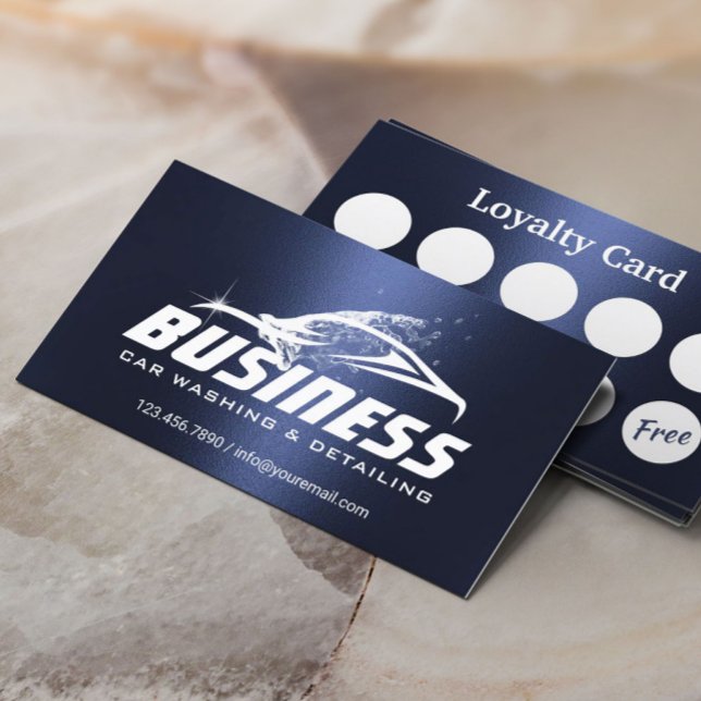 Car Wash Auto Detailing Modern Navy Blue Loyalty Business Card (Creator Uploaded)