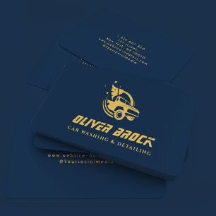 Car Wash & Auto Detailing Navy Blue & Gold Business Card