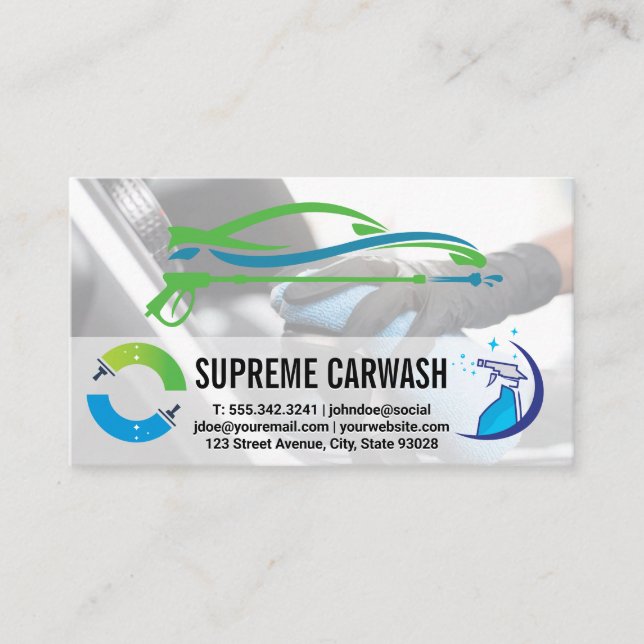 Car Wash Auto Logo | Cleaning Tool Business Card (Front)
