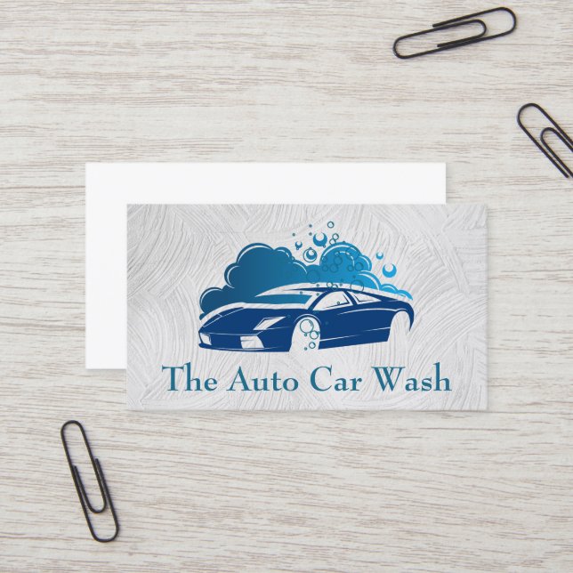 Car Wash | Blue Auto Cleaning Logo Business Card (Front/Back In Situ)