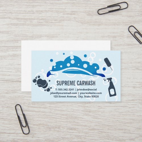 Car Wash Bubbles Logo  Cleaning Tools  Business Card