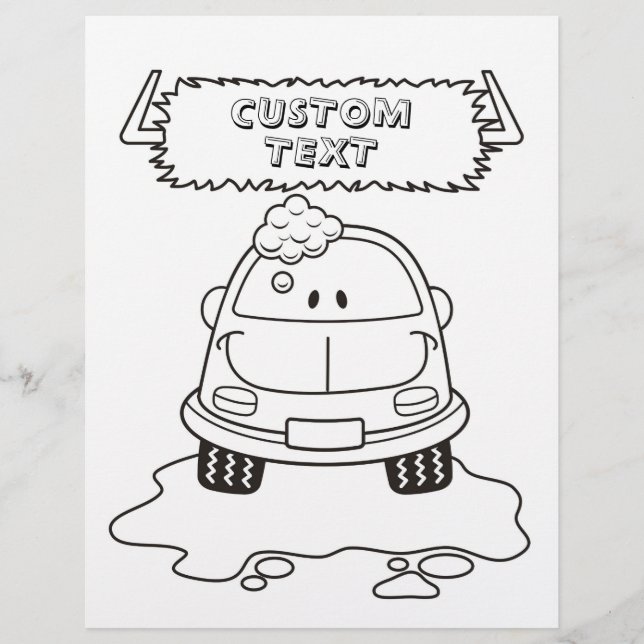 Car Wash Cartoon Coloring Book Page (Front)