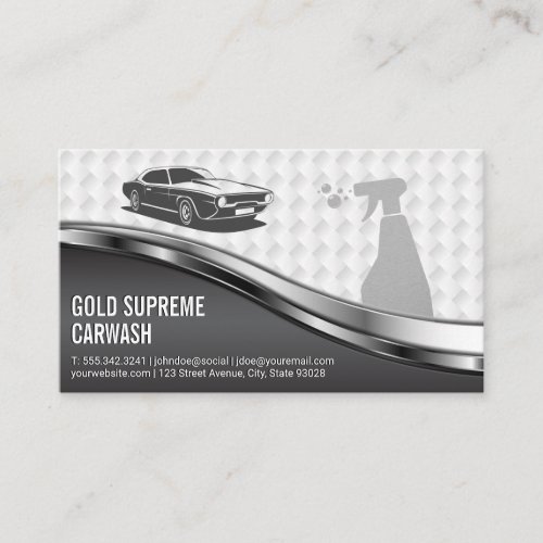 Car Wash Cleaning Service Metallic White Mesh Business Card