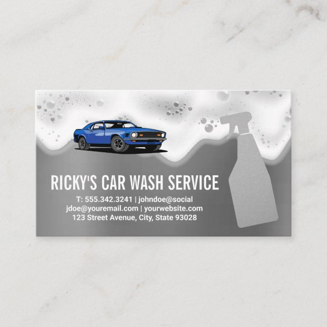 Car Wash Cleaning Service | Soap Bubbles Business Card (Front)