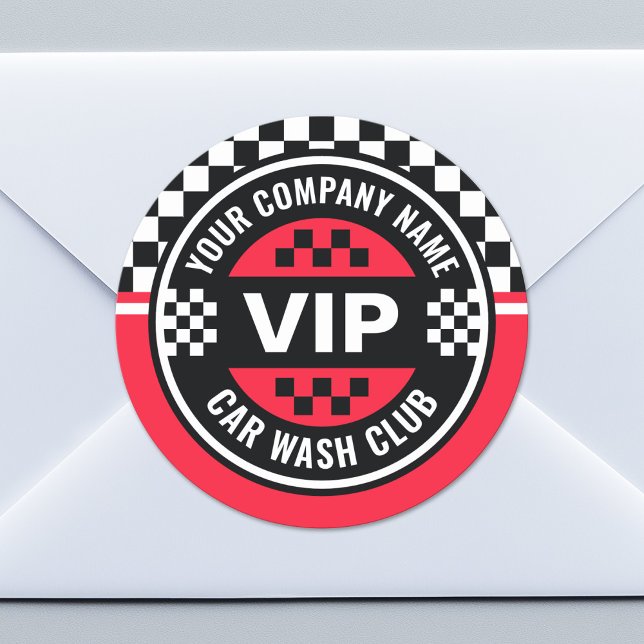 Car Wash Club - Racing Checkered Flag Rewards Classic Round Sticker (Custom Sticker for Party Favors or Envelopes)