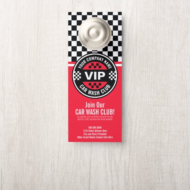 Car Wash Club - Racing Checkered Flag Rewards Door Hanger (On Knob)