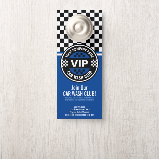 Car Wash Club - Racing Checkered Flag Rewards Door Hanger (On Knob)