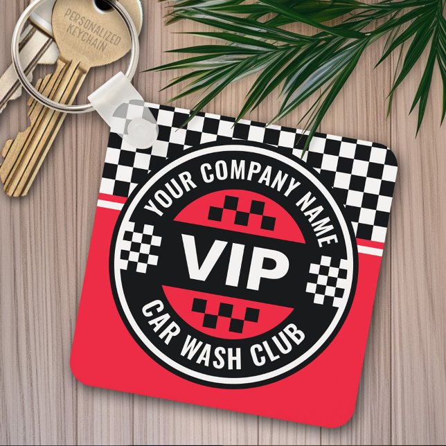 Car Wash Club - Racing Checkered Flag Rewards Keychain (Personalized keychain - add a logo)