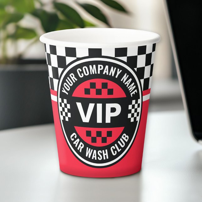 Car Wash Club - Racing Checkered Flag Rewards Paper Cups (Custom Paper Cups for Business)