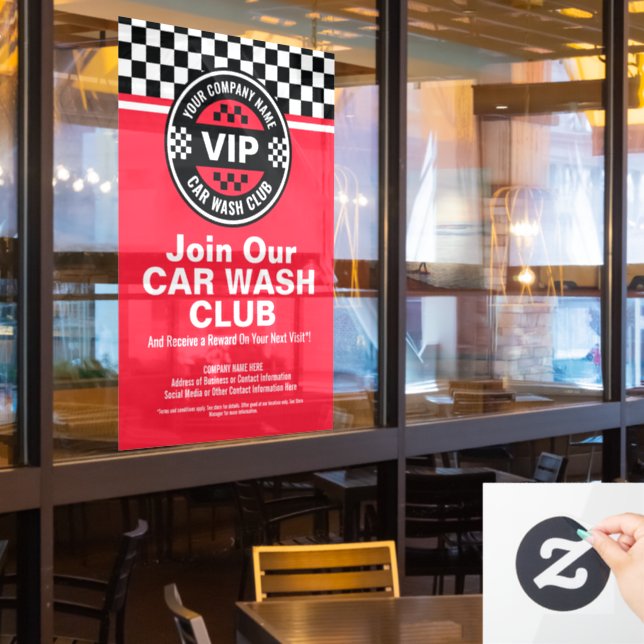 Car Wash Club - Racing Checkered Flag Rewards Window Cling (Restaurant Window)
