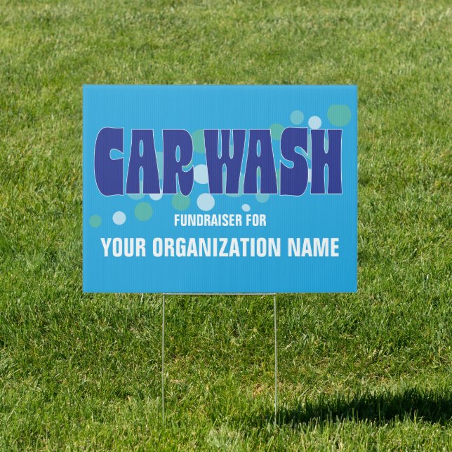 Car Wash Fundraiser Event Blue Bubbles Sign (Insitu)