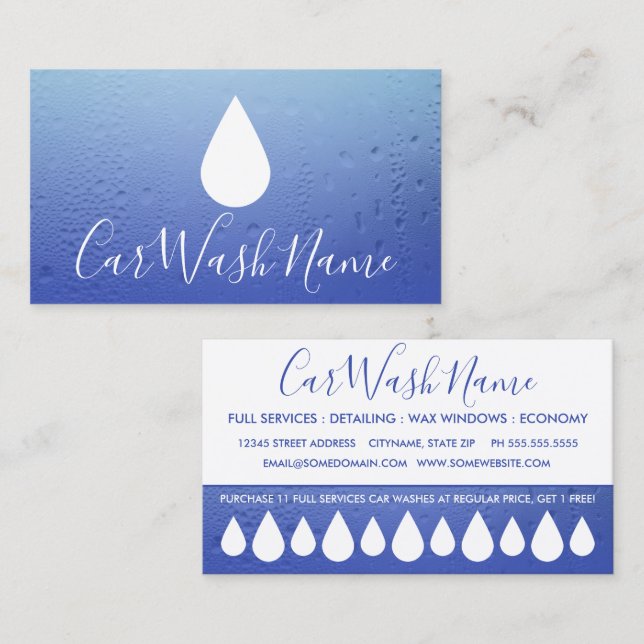 CAR WASH liquid drops loyalty punch card (Front/Back)