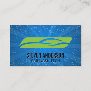 Car Wash Logo Bubbles Blue Background Business Card