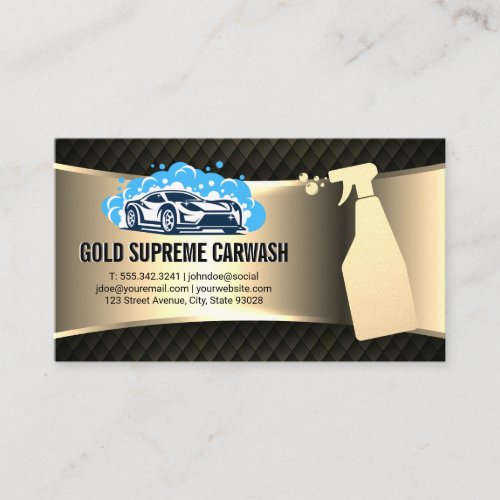 Car Wash Logo  Cleaning Service Gold Metallic Business Card