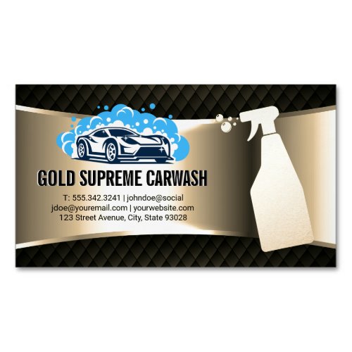Car Wash Logo  Cleaning Service Gold Metallic Business Card Magnet