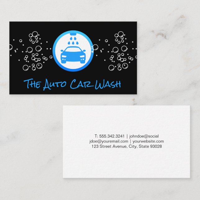Car Wash Logo Soap Bubbles Business Card (Front/Back)