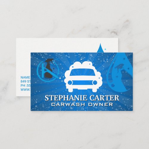 Car Wash Logo  Soap Bubbles  Cleaning Tools Business Card