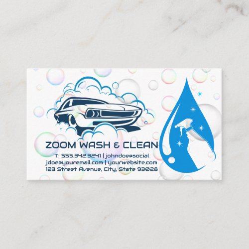 Car Wash Logo  Soap Bubbles  Spray Bottle Business Card