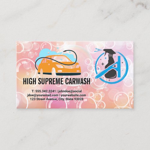 Car Wash Logo  Spray  Soap Bubbles Business Card