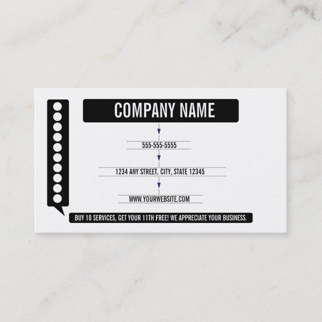 Car Wash Loyalty Business Card Punch Card (Front)