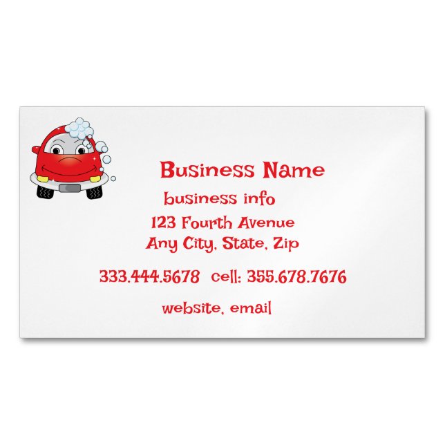 Car Wash Mobile Detailers Vehicle Cleaning Service Business Card Magnet (Front)