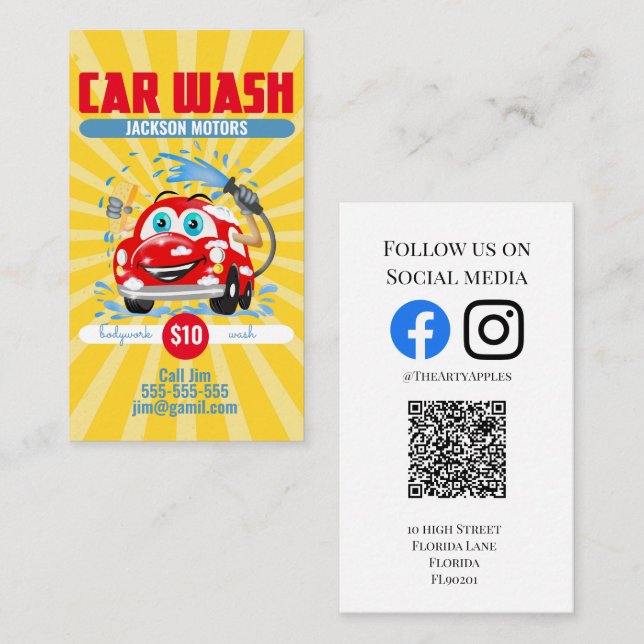 Car Wash motor sales valet service Business Card (Front/Back)