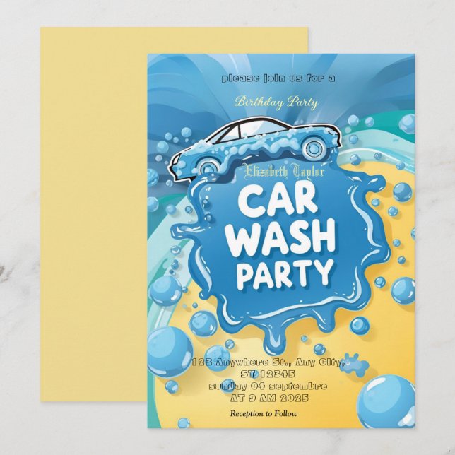Car Wash party Invitation – Suds  Celebration (Front/Back)