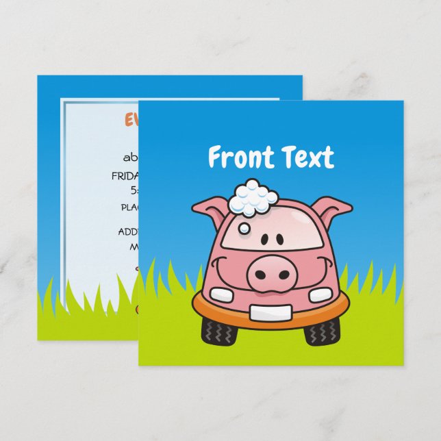 Car Wash Pig Invitation (Front/Back)